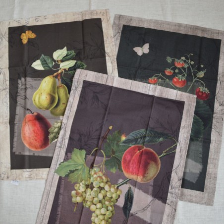 Lot de 3 torchons en sergé coton 100 % en 50 x 70 cm avec des fruits en impression digitale
