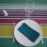 Nappe en sergé enduit à l'esprit basque avec un bayadère dans des tons de vert et prune