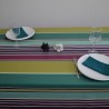 Nappe en sergé enduit à l'esprit basque avec un bayadère dans des tons de vert et prune