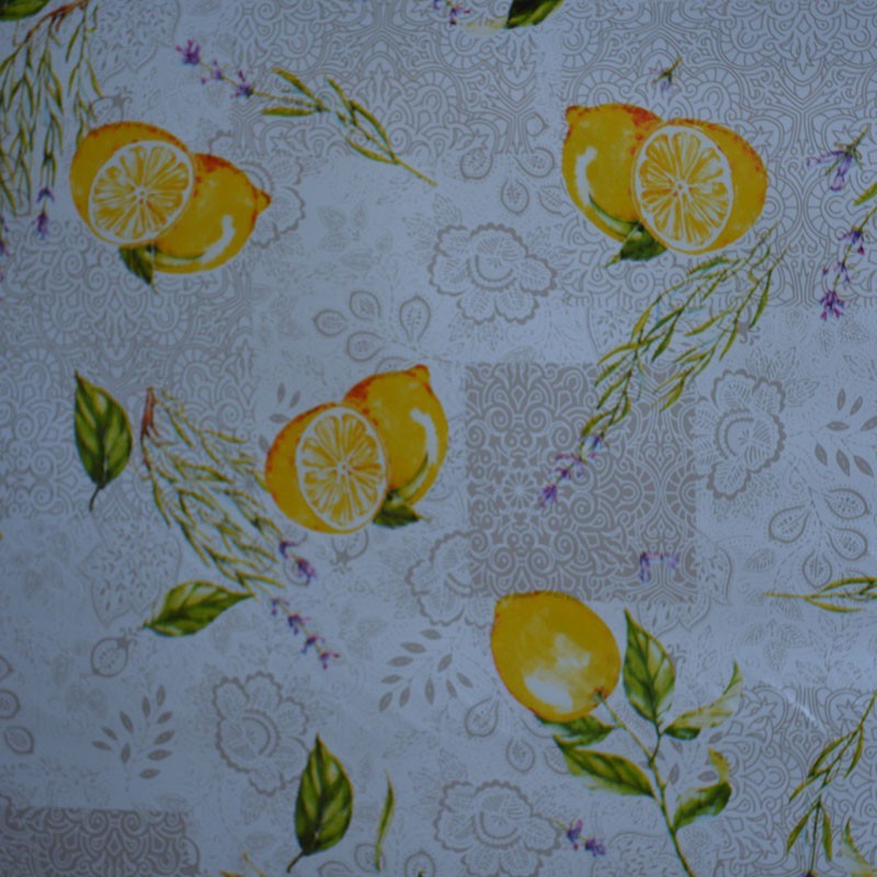 Toile cirée standard en 140 cm au motif provençal avec des citrons