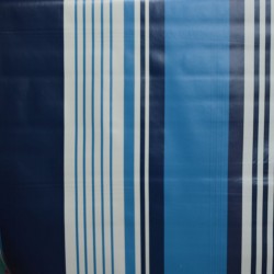 Toile cirée standard en 140 à l'esprit bayadère avec des rayures bleues, marine et blanches