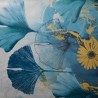Toile cirée standard en 160 cm de large avec un motif de grandes feuilles bleues