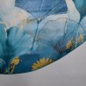 Toile cirée ronde, finie avec un biais de couleur, pour 4 à 6 couverts avec de larges feuilles bleu turquoise