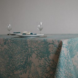 Toile de savoie enduite en 175 avec un motif coralien très réaliste turquoise