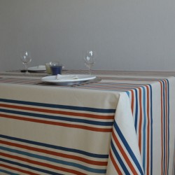 Toile de savoie enduite à l'esprit basque avec des rayures terracota et bleues