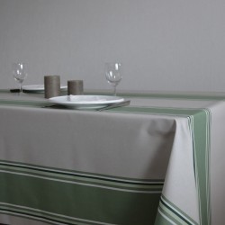 Nappe en toile enduite avec des rayures amande et naturelles pour un esprit basque sur votre table