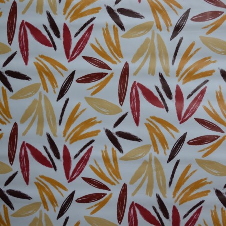 Toile cirée grande largeur au mètre, Soledad, des formes originales orange et rouges