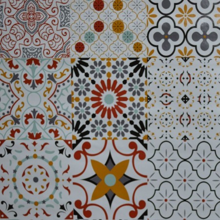 Toile cirée standard en 140 avec des carreaux de ciment colorés