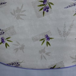 Toile cirée ronde, finie par un biais, pour 4 à 6 couverts, un thème provençal chic et sobre