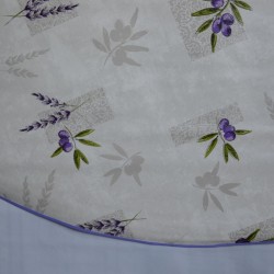 Toile cirée ronde, finie par un biais, pour 4 à 6 couverts, un thème provençal chic et sobre