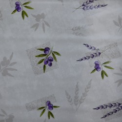 Toile cirée ronde, finie par un biais, pour 4 à 6 couverts, un thème provençal chic et sobre
