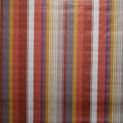 Toile cirée standard en 160, Brice, un bayadère aux rayures rouges, taupe et blanches