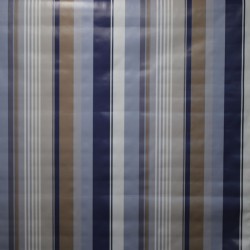 Toile cirée standard en 160, Brice, un bayadère aux rayures bleues, taupe et blanches