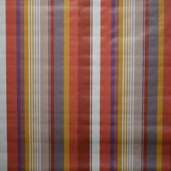 Toile cirée standard en 140, Brice, un bayadère aux rayures rouges, taupe et blanches