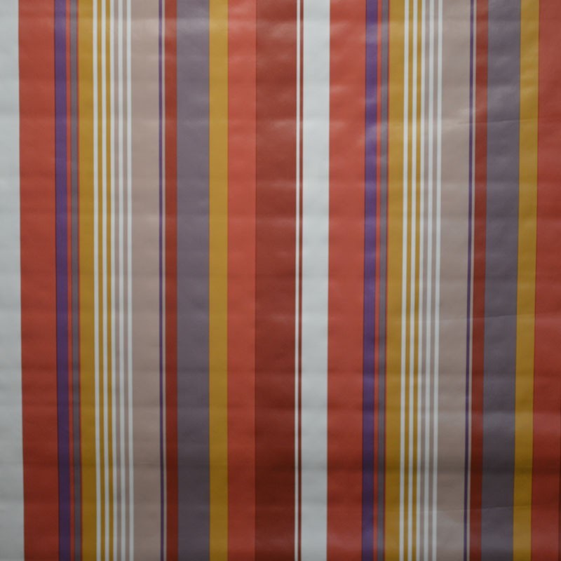 Toile cirée standard en 140, Brice, un bayadère aux rayures rouges, taupe et blanches