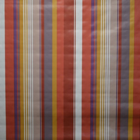 Toile cirée standard en 140, Brice, un bayadère aux rayures rouges, taupe et blanches