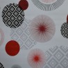 Toile cirée standard au mètre en 140 cm avec des ronds rouges et anthracite