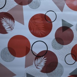 Toile cirée standard en 160 avec des motifs géométriques rouges et anthracite pour un aspect moderne