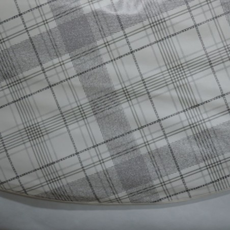 Toile cirée ronde Igor, finie par un biais, pour 4 à 6 couverts, avec un esprit "torchon gris"
