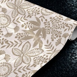 Toile cirée standard avec des fleurs et des feuilles graphiques taupe