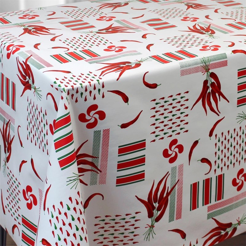 Toile cirée au mètre Patxi, le véritable motif "basque" avec ses piments...