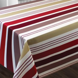 Toile cirée au mètre Julen, un bayadère esprit basque rouge et beige...