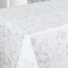 Toile cirée au mètre Annabelle, en 140 cm de large, de jolies fleurs légèrement argentées sur fond blanc...