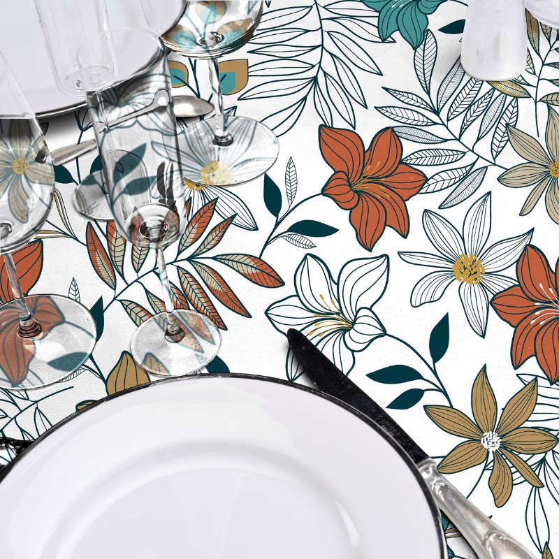 Toile cirée au mètre Luane, au motif floral et contemporain ...