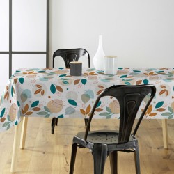 Toile cirée au mètre Alma, des feuilles et des cercles aux effets tissés ou rayés, pour une composition moderne et chaleureuse