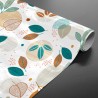 Toile cirée au mètre Alma, des feuilles et des cercles aux effets tissés ou rayés, pour une composition moderne et chaleureuse