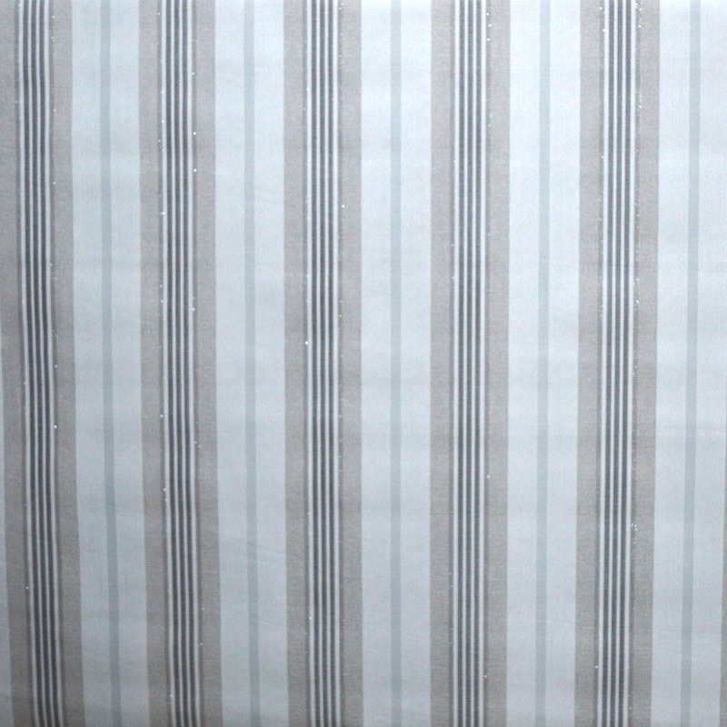 Toile cirée au mètre Nikos, des rayures dans des tons de gris et beige avec des paillettes