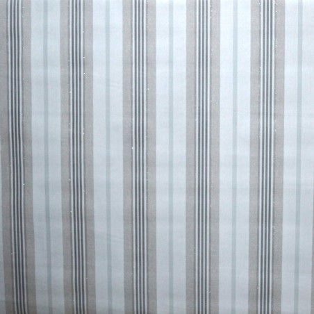 Toile cirée au mètre Nikos, des rayures dans des tons de gris et beige avec des paillettes