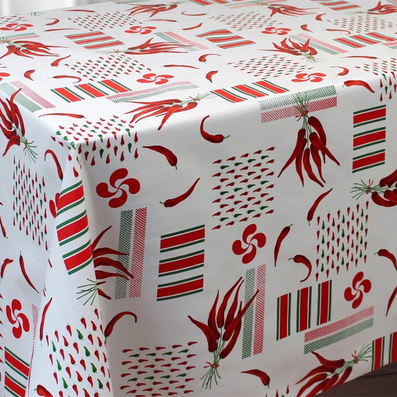 Toile cirée Patxi, le véritable motif "basque" avec ses piments...