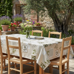 Toile cirée au mètre Jacques, en 180 cm de large, un motif botanique beige avec impression de plantes et herbiers