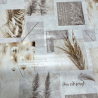 Toile cirée au mètre Martine, en 180 cm de large, aux nuances beige et taupe, décorée de feuilles de pampa