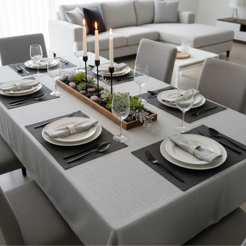 Tissu laminé au mètre Milo, une nappe grise texturée au style naturel et chic