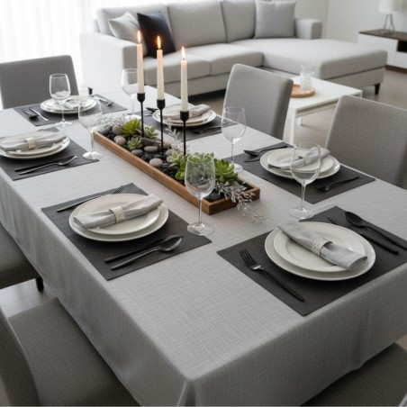 Tissu laminé au mètre Milo, une nappe grise texturée au style naturel et chic