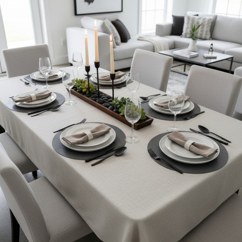 Tissu laminé au mètre Milo beige , une nappe beige clair élégante à effet lin