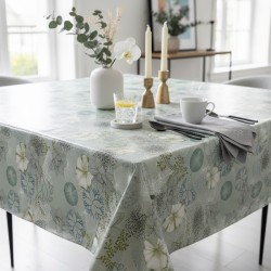 Toile cirée au mètre Nerina, en 160 cm de large, ornée de magnifiques fleurs aquatiques pour sublimer votre table...