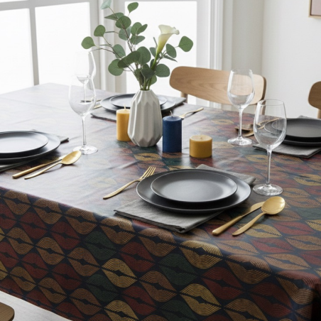 Toile cirée au mètre Nerina, en 160 cm de large, un motif aux lignes ondulées multicolores, idéale pour apporter du caractère