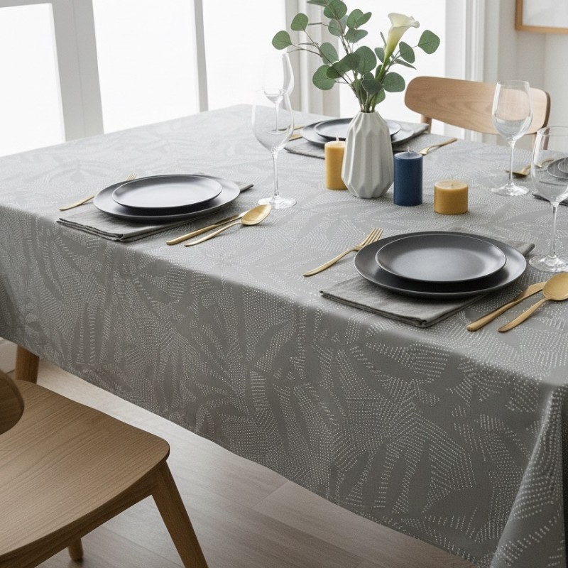 Toile cirée au mètre Salva, en 180 cm de large, motif végétal graphique dans un vert subtil et apaisant