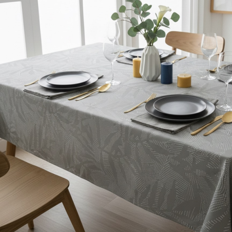 Toile cirée au mètre Salva, en 180 cm de large, motif végétal graphique dans un vert subtil et apaisant