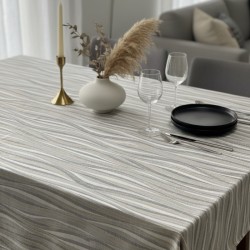 Toile cirée au mètre Ondine, en 180 cm de largeur, motif graphique aux lignes ondulées dans des tons neutres