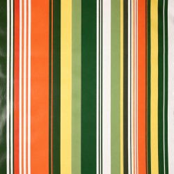 Toile cirée au mètre Solano, habillée d'un motif à rayures aux tons vert olive, ocre et terracotta.