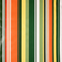 Toile cirée au mètre Solano, habillée d'un motif à rayures aux tons vert olive, ocre et terracotta.