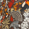 Toile cirée au mètre Anjali, un motif vivant et exotique, des toucans colorés et des feuillages tropicaux