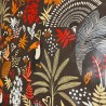 Toile cirée au mètre Anjali, un motif vivant et exotique, des toucans colorés et des feuillages tropicaux