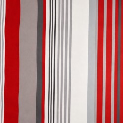 Toile cirée au mètre Carmine, rayures rouges et grises