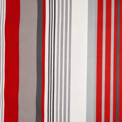 Toile cirée au mètre Carmine, rayures rouges et grises