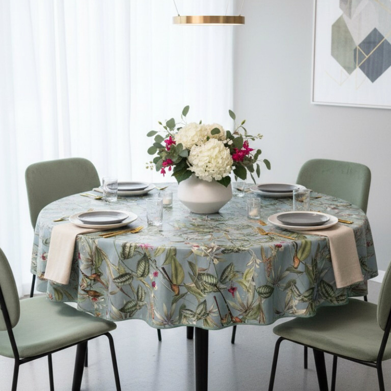 Toile cirée ronde Ø 150 Lya, élégance botanique et douceur naturelle sur votre table...